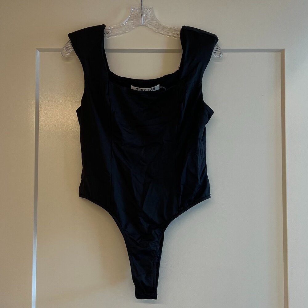 GREY LAB (VICI), Size M, Black Bodysuit with Shoulder Pads